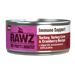 Rawz cat food can with pink label on a white background