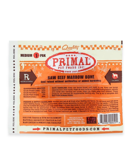 BONES PRIMAL RAW BEEF MARROW BONE MEDIUM 1 PK