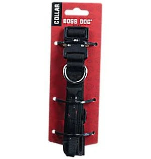 BOSS DOG LARGE TACTICAL ADUSTABLE BLACK  1.5" 17 TO  22" COLLAR