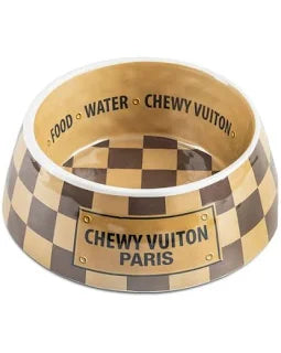 HAUTE DIGGITY DOG CHEWY VUITON CHECKERED BOWL-MEDIUM