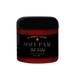 Jar of soft paw itch relief cream with a black label.